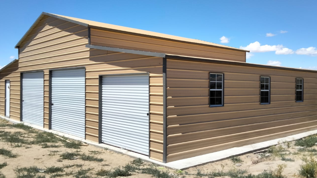 beige three garage barn